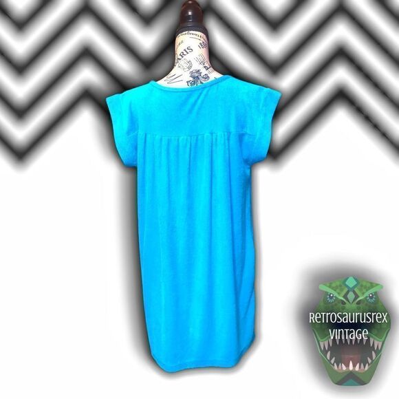 vintage 1970’s Twee Turquoise Terry Cloth Robe Coverup Bath Dress, Large - Picture 4 of 7